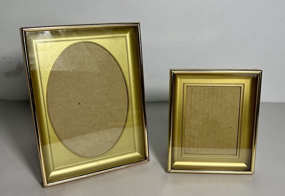 Vintage MCM Brass Gold Picture Frame Oval Window Insert Clear Glass Accent Wall